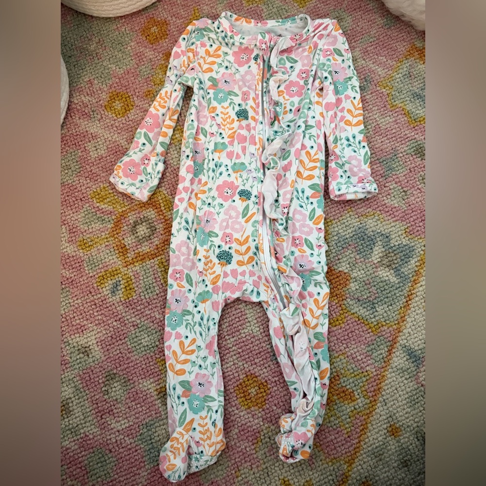 Caden Lane Floral Footie in Pink and Green